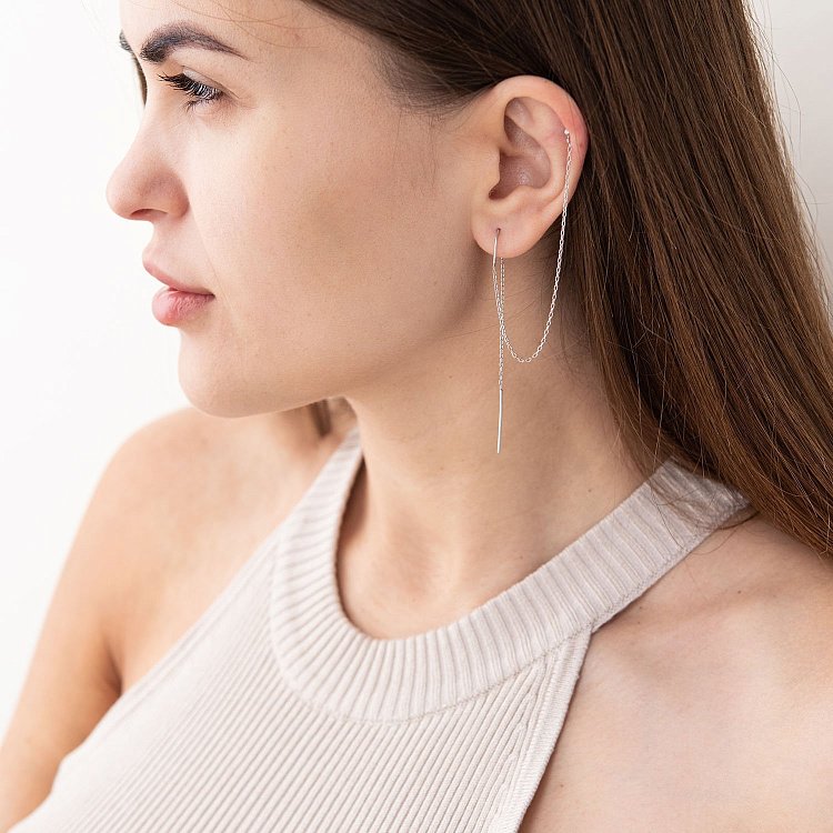 Серебряная моносерьга - протяжка "Шарик" 123055 от ювелирного магазина Оникс - 3