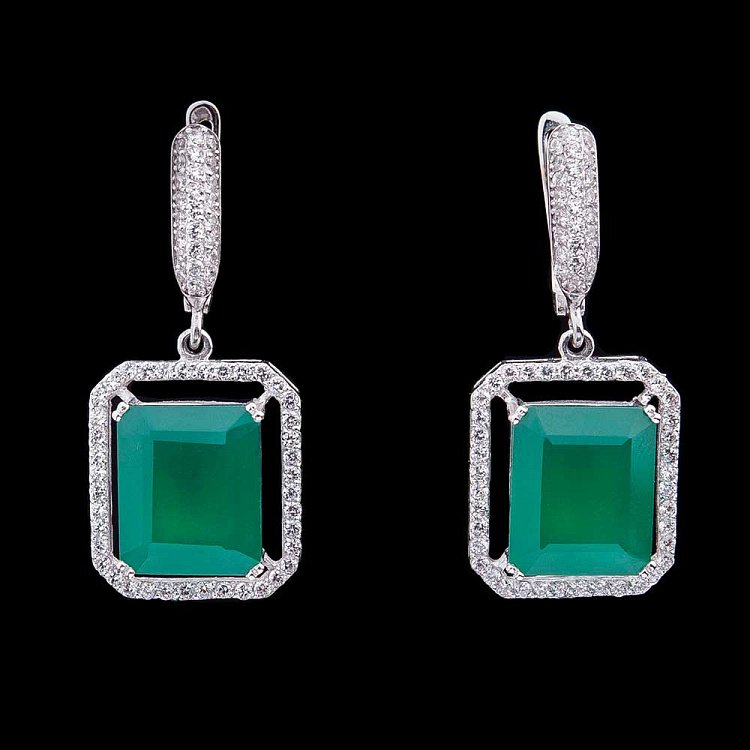 Золоті сережки з агатом і фіанітами с411 від ювелірного магазину Онікс - 1