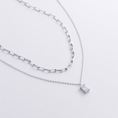 Двойное серебряное колье (фианит) 908-01591 №5
