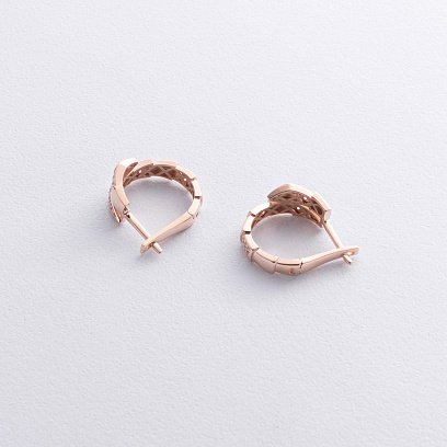 Серьги "Змеи" с фианитами (красное золото) с09052 №3