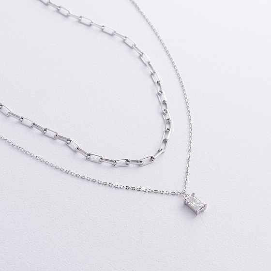 Двойное серебряное колье (фианит) 908-01591 №5