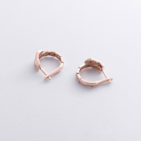 Серьги "Змеи" с фианитами (красное золото) с09052 №3