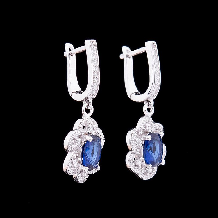 Серьги с синтетической шпинелью синего цвета с07 от ювелирного магазина Оникс