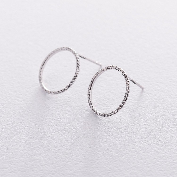 Золотые серьги-пусеты "Круги" с бриллиантами сб0287gch от ювелирного магазина Оникс