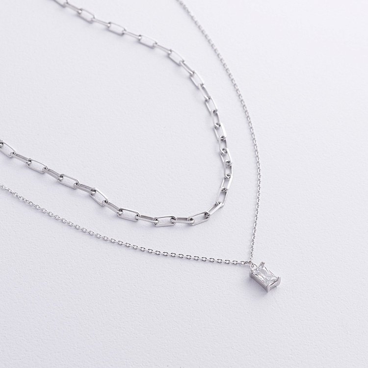 Двойное серебряное колье (фианит) 908-01591 от ювелирного магазина Оникс - 4