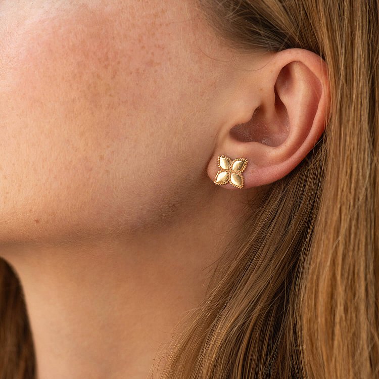 Золотые серьги - пусеты "Клевер" с09074 от ювелирного магазина Оникс - 1