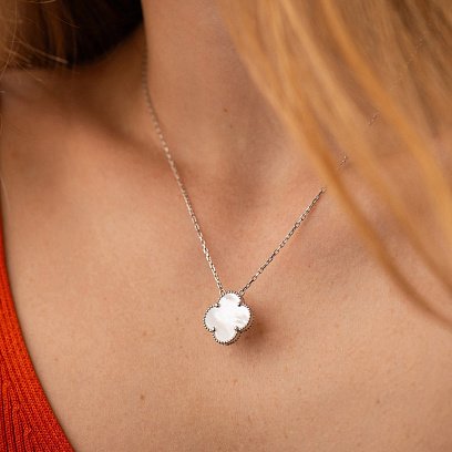 Золотое колье "Клевер" с перламутром кол02552 №4