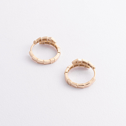 Сережки - кільця "Змії" у жовтому золоті (фіаніти) с09527 №2