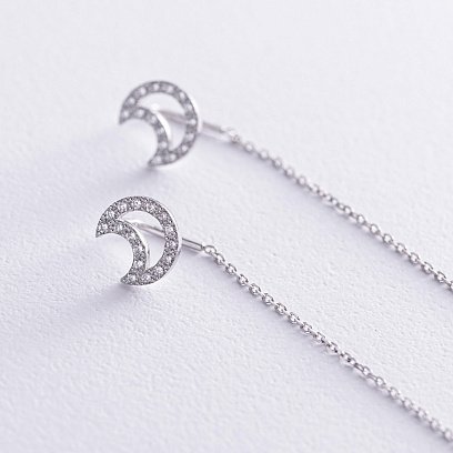 Золоті сережки - протяжки "Місяць" з діамантами 322591121 №3