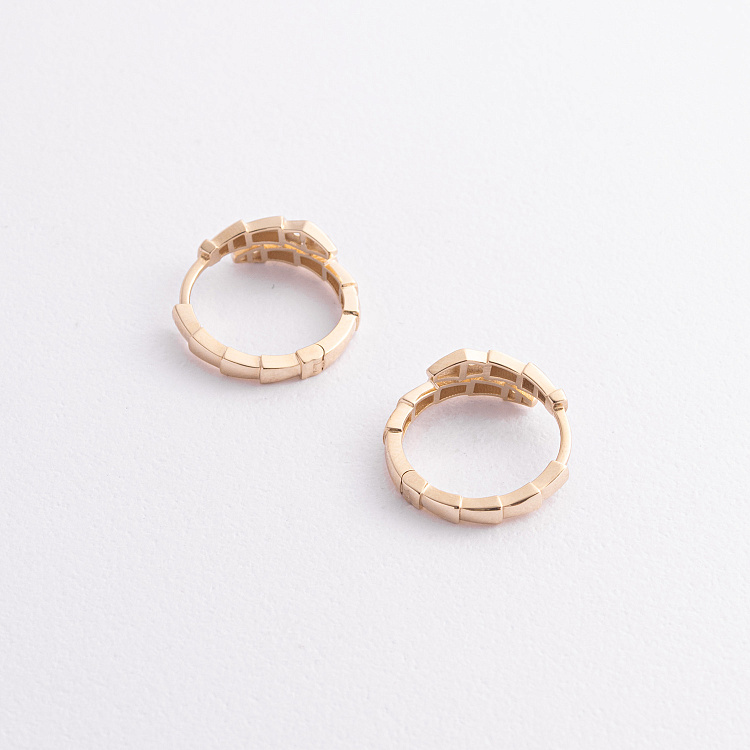 Сережки - кільця "Змії" у жовтому золоті (фіаніти) с09527 від ювелірного магазину Онікс - 1