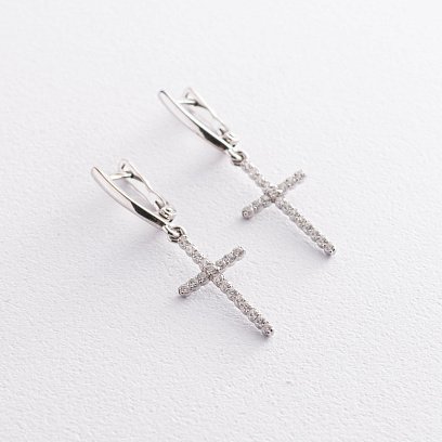 Срібні сережки "Хрестики" з фіанітами 123042 №2