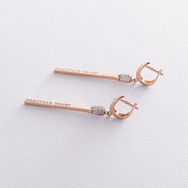 Золотые серьги "Спички" (фианит) с06275 от ювелирного магазина Оникс - 2