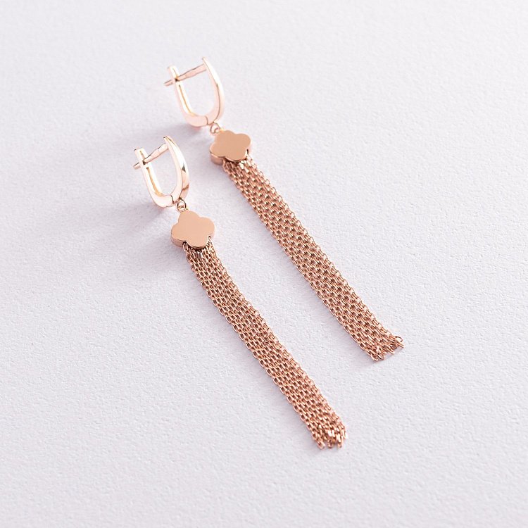 Золотые серьги "Клевер" с цепочками с07738 от ювелирного магазина Оникс