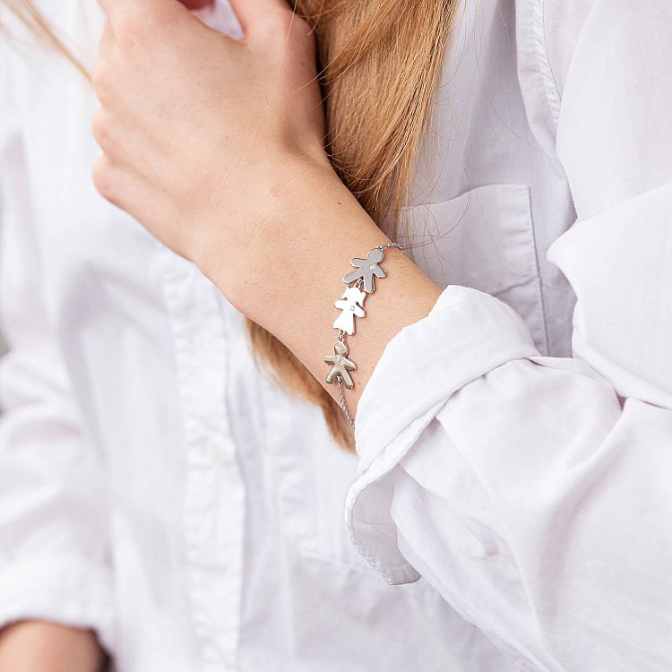 Серебряный браслет "Два мальчика и девочка" (возможна гравировка) 2086 от ювелирного магазина Оникс - 1