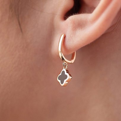 Серьги "Клевер" в красном золоте (эмаль) с07469 №5