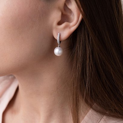 Золотые серьги с жемчугом и бриллиантами сб0026caj №4