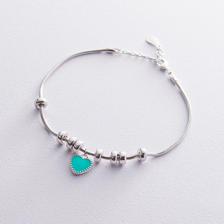 Срібний браслет з сердечком (емаль) 141246 від ювелірного магазину Онікс