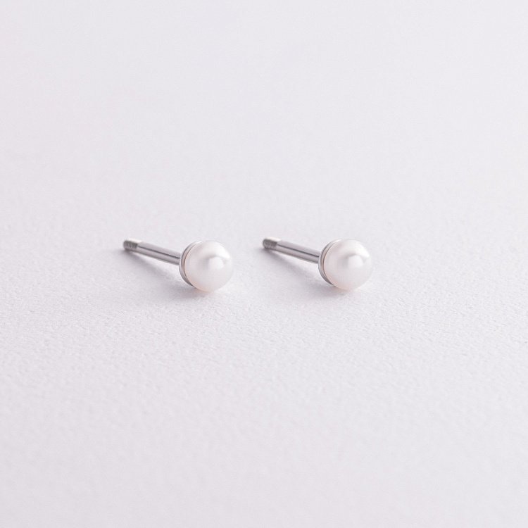 Серьги - пусеты с жемчугом (белое золото) с09286 от ювелирного магазина Оникс