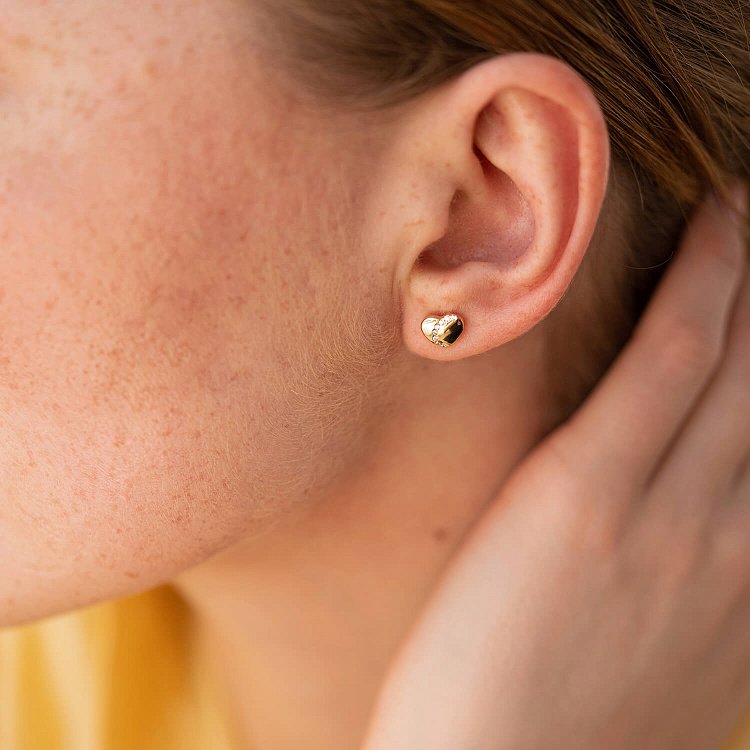 Золоті сережки "Серця" з фіанітами с03511 від ювелірного магазину Онікс - 4