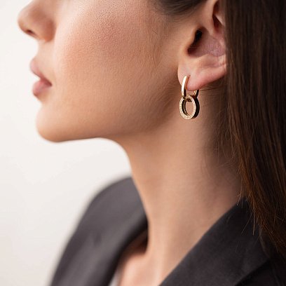 Сережки з кільцями в жовтому золоті (фіаніти) с07875 №3