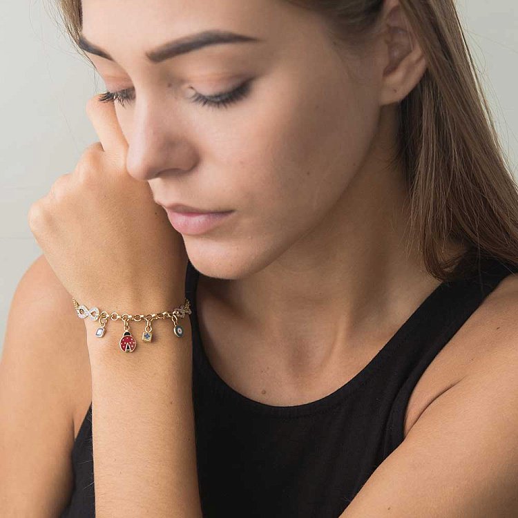 Золотий браслет "Нескінченність" з емаллю і фіанітами б02292 від ювелірного магазину Онікс - 3