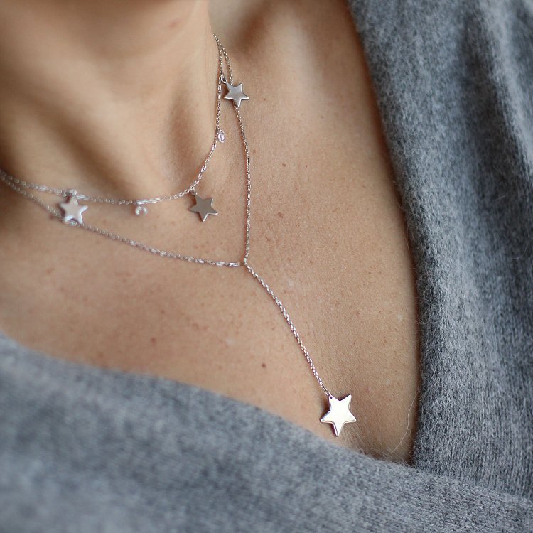 Двойное серебряное колье "Звездочки" с фианитами 18945 от ювелирного магазина Оникс - 4