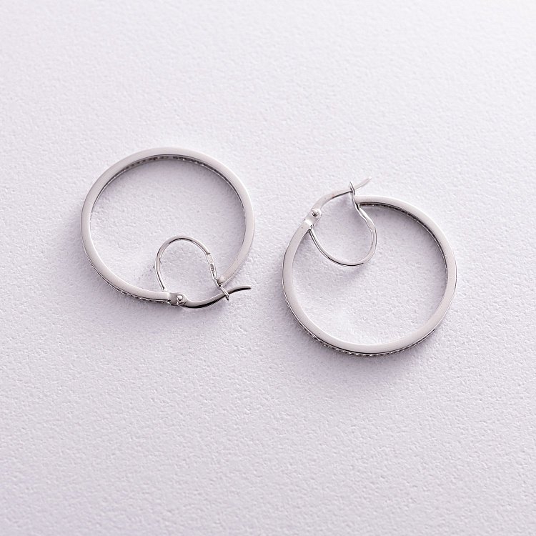 Золотые серьги - кольца с фианитами с05639 от ювелирного магазина Оникс - 2