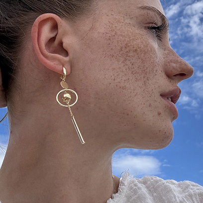 Золотые серьги "Солнце" на английской застежке с06532 №9