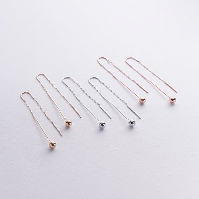 Золоті сережки "Кульки" на ланцюжку с08825 №3