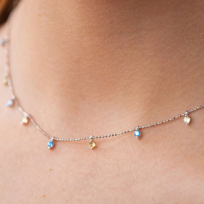 Патріотичне кольє у сріблі (блакитні та жовті фіаніти) 181265 №6