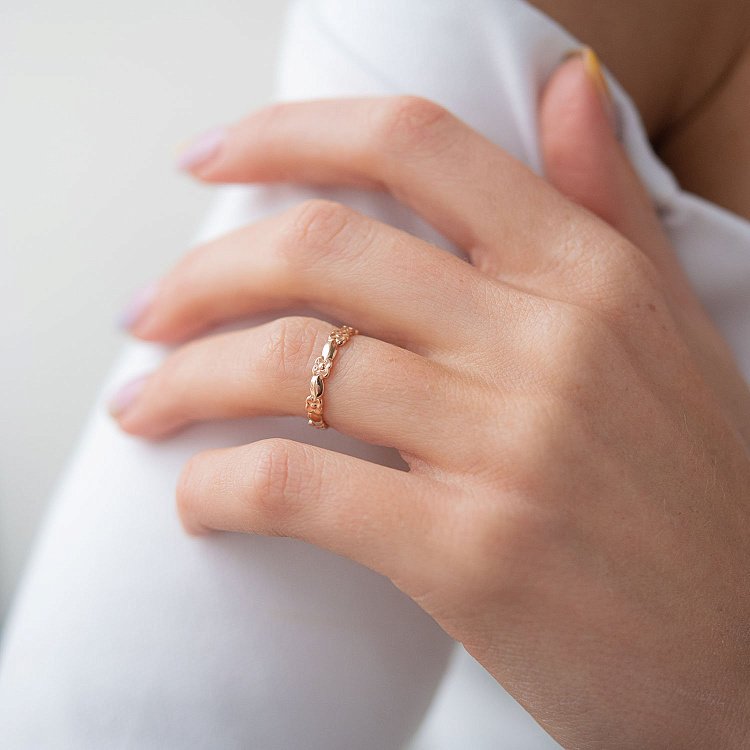 Каблучка "Вінок з квітів" в червоному золоті к06741 від ювелірного магазину Онікс - 1