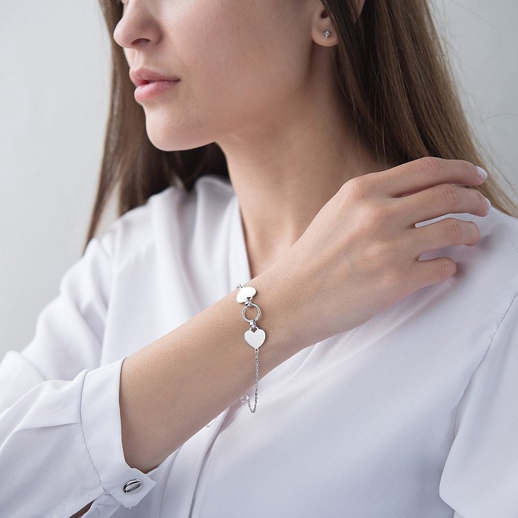 Двойной золотой браслет "Два сердца" б04312 от ювелирного магазина Оникс - 1