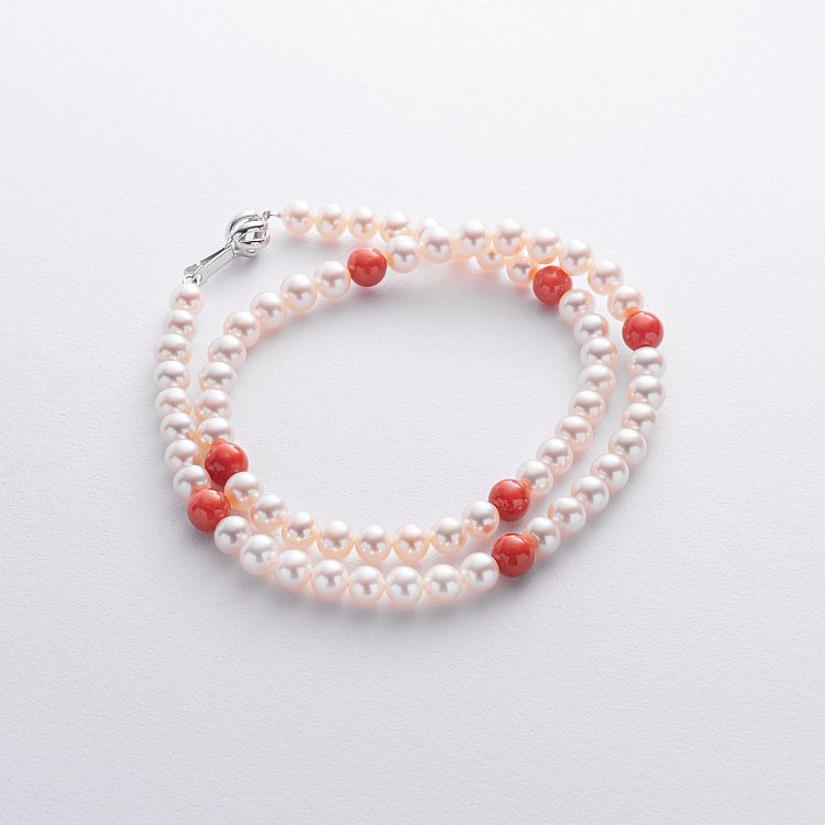 Намисто з перлів та коралу (золота застібка) бус015ж від ювелірного магазину Онікс - 4