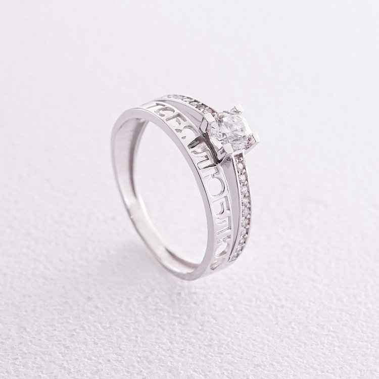 Золотое помолвочное кольцо  "Я люблю тебя" с фианитами к07142 от ювелирного магазина Оникс - 7