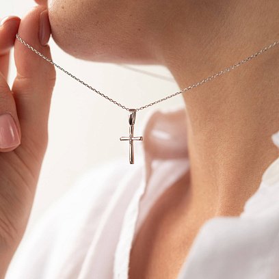 Золотое колье "Крестик" с фианитами кол02196 №6