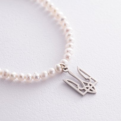 Серебряное колье "Герб Украины - Тризуб" с жемчугом 4054 №4