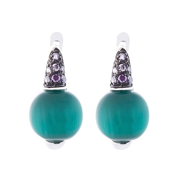 Срібні сережки (ім. улексит, фіаніт) 122405 від ювелірного магазину Онікс - 1