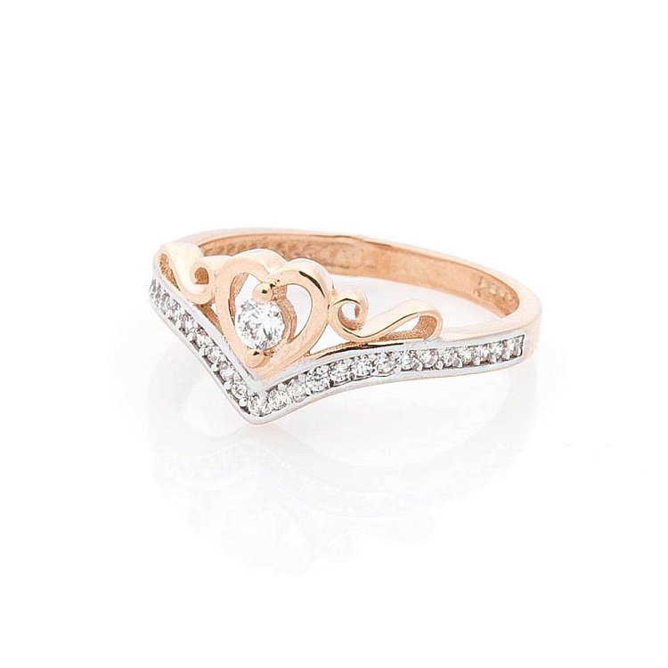 Золота каблучка "Сердечко" (фіаніт) к05646 від ювелірного магазину Онікс - 1