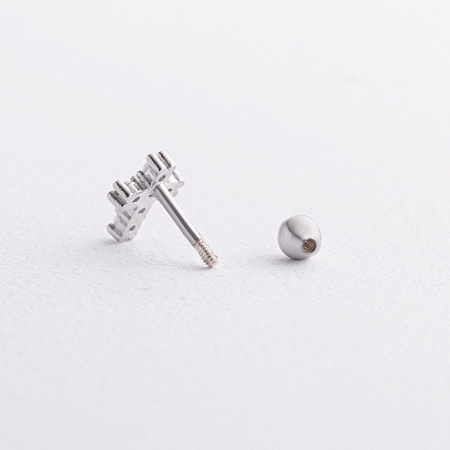 Одиночна срібна сережка "Хрестик" в хрящ вушка (фіаніти) 40102с №2