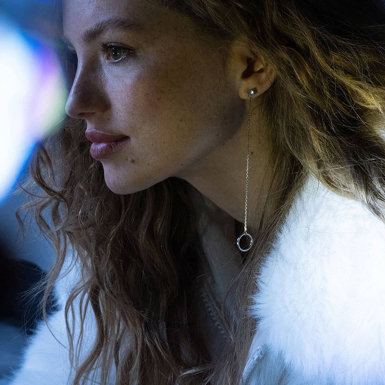 Срібні сережки 2 в 1 "Кругообіг на ланцюжку" (фіаніти) 122912 від ювелірного магазину Онікс - 6