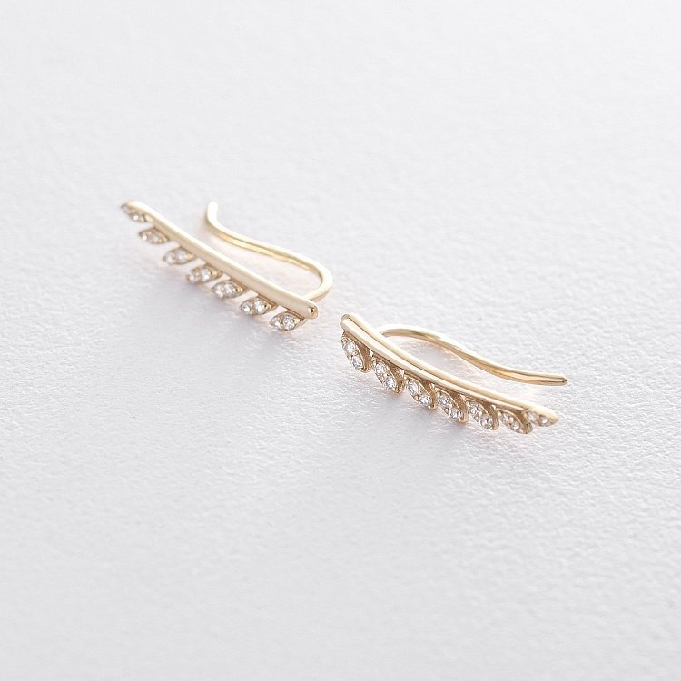 Золоті сережки - клаймбери з фіанітами с05704 від ювелірного магазину Онікс - 2