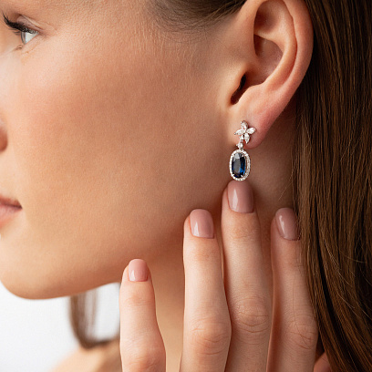 Золоті сережки - пусети з діамантами і сапфірами сб0596nl №5