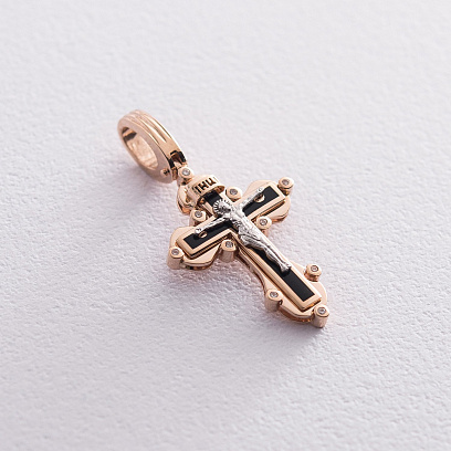 Православный крест "Распятие. Спаси и Сохрани" (эмаль, фианиты) 270052Е