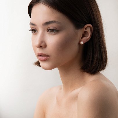 Срібні сережки - пусети з перлами 123065 №6