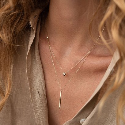 Двойное золотое колье "Хлоя" с фианитом кол02045 №5