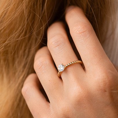 Помолвочное золотое кольцо с фианитом к08158 №2