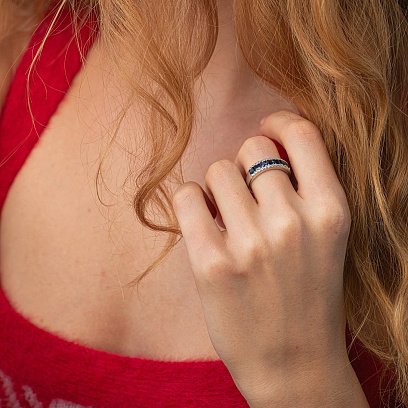 Серебряное кольцо с синт. сапфирами и фианитами 1824/1р-HSPH №2