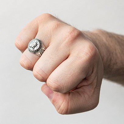 Серебряная мужская печатка (чернение) 112130 №4