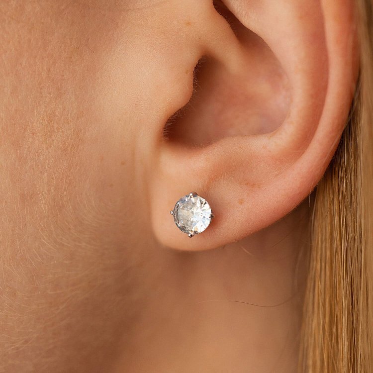 Серьги - пусеты "Сердечки" в белом золоте (фианиты) с06889 от ювелирного магазина Оникс - 3