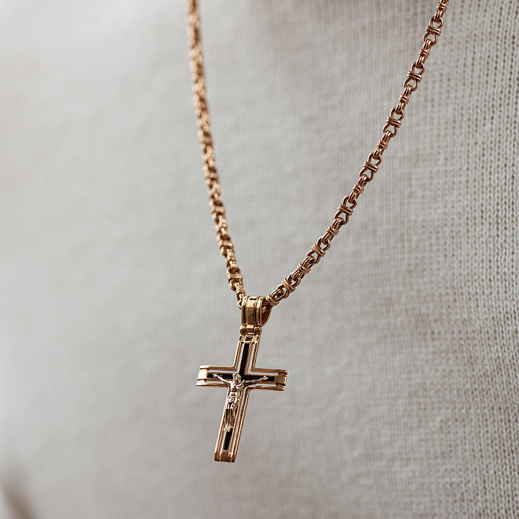 Золотий православний хрестик "Розп'яття" з емаллю п03974 від ювелірного магазину Онікс - 1